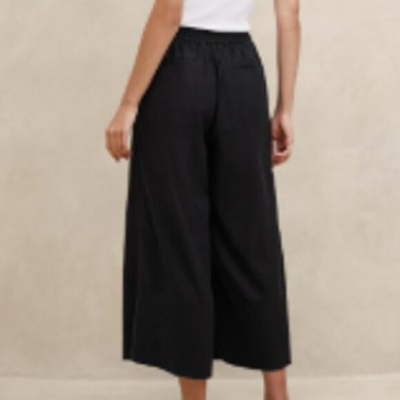 Banana Republic Linen Blend Pull On Wide Leg Cropped Pants Black Size Small - Picture 3 of 9